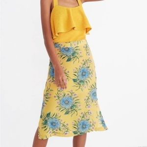 MADEWELL 10 Silk Side-Button Skirt in Painted Blooms Yellow Floral. NWT